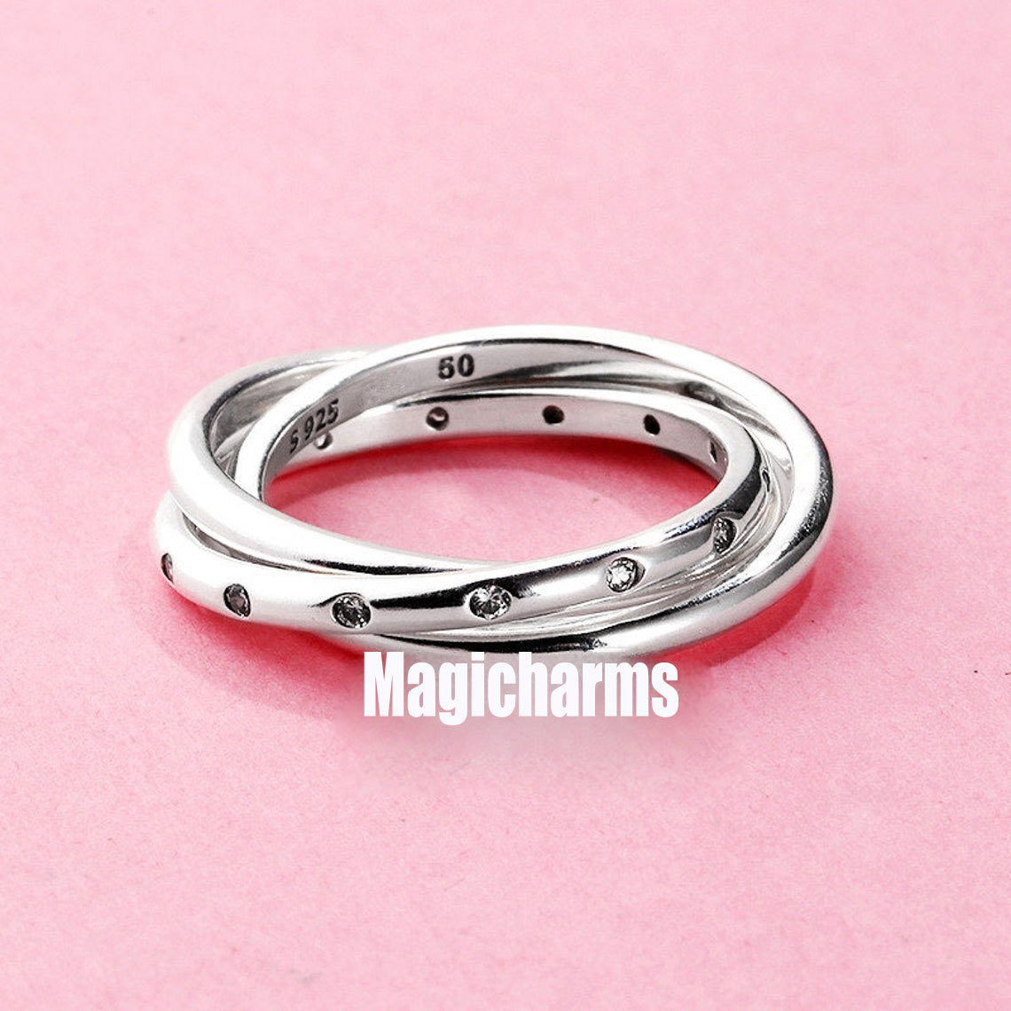 925 Sterling Silver Swirling Symmetry & Clear Cubic Cz Ring For Women