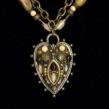 Heart Charm Necklace Antique Gold Tone Fashion Jewelry Adjustable Length 20”-22” - £17.26 GBP