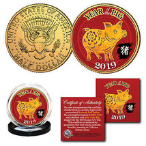 2019 Chinese New YEAR OF THE PIG 24K Gold Plated JFK Kennedy Half Dollar... - $12.16