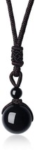 COAI Unisex Genuine Round Black Obsidian Bead Reiki Healing Pendant Adjustable - £36.74 GBP