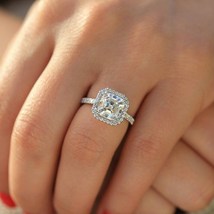 2CT Asscher Cut Engagement Ring/925 Silver Wedding Bridal Ring Asscher Halo Ring - £67.34 GBP