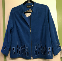 NWT Bob Mackie Wearable Art Wm. S Blue Faux Suede Jacket Cut Out Sleeves/Bottom  - £19.72 GBP