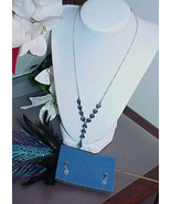 Avon Teardrop Blue Crystal Necklace Earring Set Post Stud Original Box - $40.73 CAD