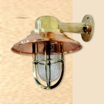 Nautical Bulkhead Marine Light Brass Vintage Style With Copper Shade Antique - £103.27 GBP