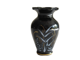 Beautiful Vintage Black with Gold White Floral Design 5.25&quot; Fluted Ruffl... - $176.91 MXN