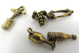 5 Wine Charms Pendant Cork Screw Grapes Goblet Tongs Bottle Antiqued Bra... - $9.89