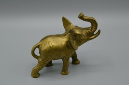 Brass Baby Elephant Statue Figurine 5&quot; Tall Trunk Up Vtg Collectible READ DESC - £15.13 GBP