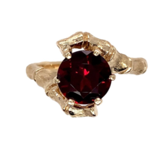 14k Yellow Gold 2.20 Carat Round Red Garnet Bamboo Setting Size 7. 25 (#... - $905.85
