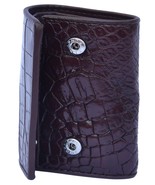 Premium Havana Brown Button Closure Sterling Crocodile Leather Key Wallet - £141.21 GBP