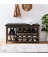 Vintage Rubberwood Shoe Bench: Adjustable Height, Storage - $143.99