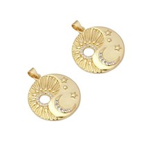 CZ Gold Cresent Moon Star Taiji Round Charm, Sku#LK788 - £4.00 GBP