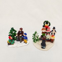 Lot 2 Christmas Village Group of People 2&quot; Carolers Man Talking Children - £11.64 GBP