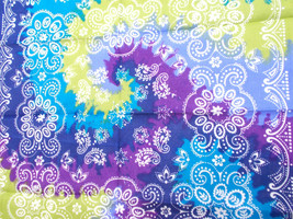 Spiral Paisley Multi Color Design Bandana Tuquoise Green Purple Slate Blue - $4.50