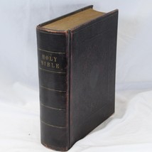 Holy Bible Huge Antique 1859 Gilded Embossed Cover Old &amp; New Testaments - £384.42 GBP