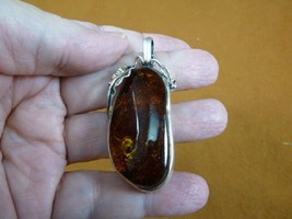 (P58-6) Golden Baltic Amber Poland .925 Sterling Silver Pear Fruit Leaf Pendant - £103.87 GBP