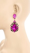 2.75" Long Fuchsia Purple Crystals Clip On Vintage Inspired Evening  Earrings - £16.50 GBP