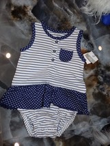 Carter&#39;s White Polka Dot &amp; Blue Striped One Piece Size 6 Months Nwd - £10.29 GBP
