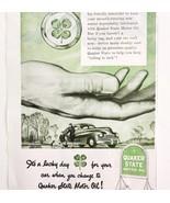 1947 Quaker State Motor Oil Advertisement Lucky 4 Leaf Clover Automobili... - €16,27 EUR