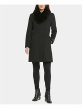 DKNY Womens Faux Fur Zippered Button Down Wool Blend Jacket Coat, BLACK, PXS - £126.61 GBP