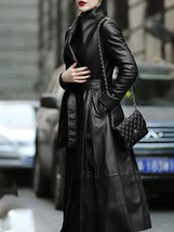 Leather Long Trench Coat For Women | Leather Jacket | Long Coat | Handmade Long  - £72.58 GBP