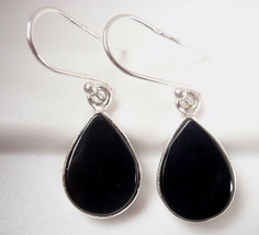 Black Onyx Teardrop 925 Sterling Silver Dangle Earrings - £17.10 GBP
