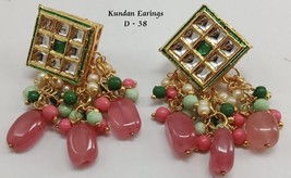 Indian Kundan Earrings Tops Bridal Beads Meena Gift Punjabi Muslim Jewelry Set16 - £16.13 GBP