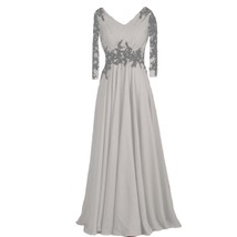 Kivary Vintage Sheer Long Sleeves V Neck Beaded Formal Prom Evening Dresses Silv - £103.18 GBP