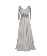 Kivary Vintage Sheer Long Sleeves V Neck Beaded Formal Prom Evening Dres... - £101.68 GBP