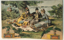 Friends Having A Picnic Victorian Trade Card Cool Colors VTC 4 - £6.18 GBP
