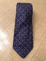 VALENTINO CRAVATTE Navy Blue Geometric Brown Print 100% Silk Skinny Tie ... - $58.41