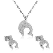 Silver-Plated Frosted Dolphin Stud Earrings &amp; Pendant Necklace - £12.05 GBP