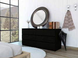 60" Black Six Drawer Double Dresser - $15,052.95 MXN