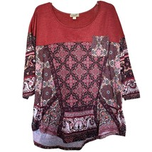 One World Womens Top Multi Color 2X Plus Stretch Knit Floral Half Sleeve... - $14.84