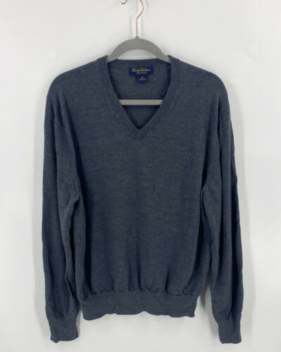 Brooks Brothers Saxxon Wool Mens Sweater Size XL Gray V Neck Solid Pullover - $44.55