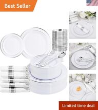 210 Piece Silver Plastic Dinnerware Set for 30 Guests, Plastic Plates fo... - $68.29