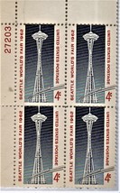 U S Stamp U S Postage Seattle World&#39;s Fair 1962 4 Cents Stamps Plate Block - £2.78 GBP