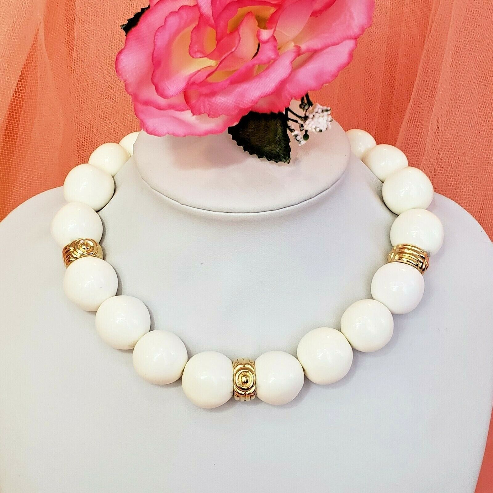 Vintage Runway GIVENCHY White & Gold Choker Necklace White & Gold Beads - $199.95