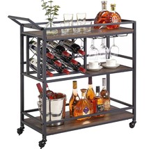 Bar Cart For The Home With Wine Rack And Glasses Holder, Industrial Liqu... - £138.28 GBP