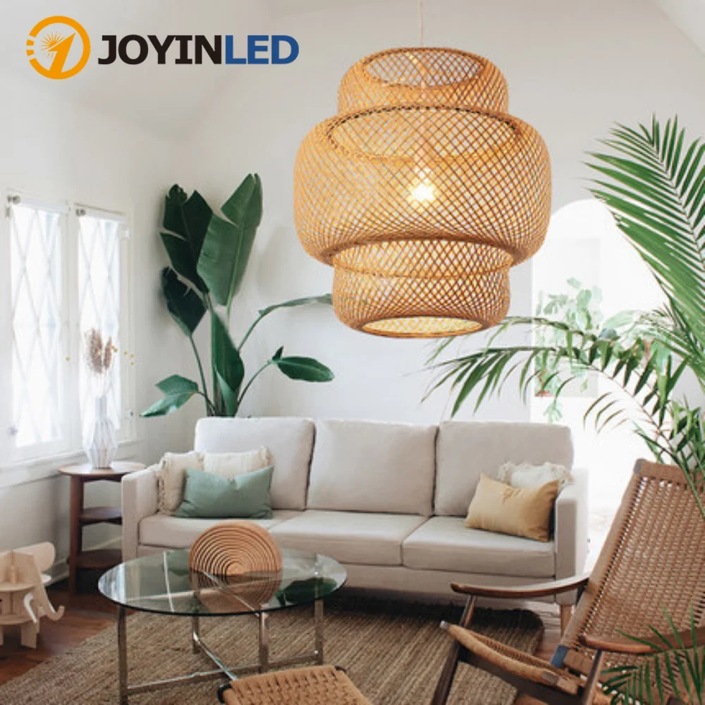 Elier lamp handmade pendant lamp hanging led ceiling fixtures rattan woven home bedroom thumb200