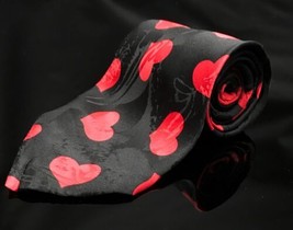 Addiction 100% Silk Black Red Hearts Necktie True Love 57.5&quot; Length - £10.63 GBP