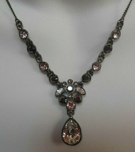 Signed Givenchy Hematite Crystal Drop Chain Necklace - £27.92 GBP