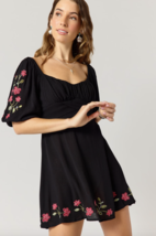 Francesca&#39;s Clara Puff Sleeve Embroidered Mini Dress women&#39;s size SMALL ... - £23.72 GBP