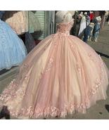 Pink Sparkly Quinceanera Prom Dresses Lace Flower Sweet 16 Tulle Party B... - £192.34 GBP