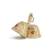 Vintage 1960&#39;s Pearl Coral Two Wedding Bells Charm 14K Yellow Gold, 10.86 Grams - £1,018.45 GBP