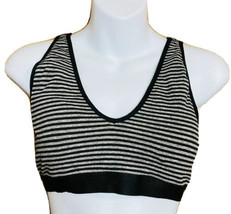 Nicole Miller New York  Sz M Sports Bra Black Gray Striped Open Criss Cross Back - £10.32 GBP