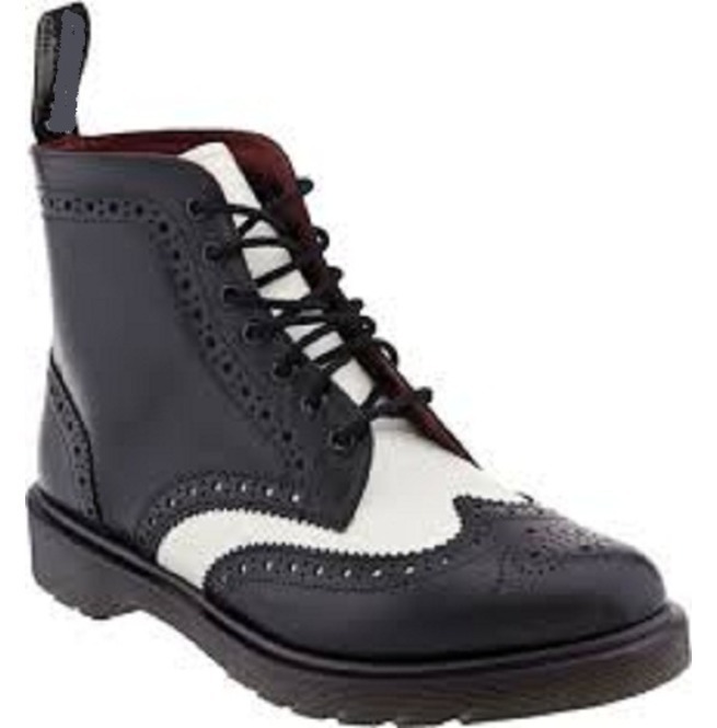 NEW Handmade Black White Wingtip Boot, Men's Ankle Suede Leather Lace Up Formal