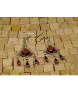 Ethnic Black Red Enamel Silver Earrings - Enamel Earrings- Red black ear... - £14.31 GBP