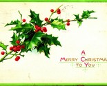 Holly Branch Bough Berries A Merry Christmas To You Embossed 1912 DB Pos... - $3.91