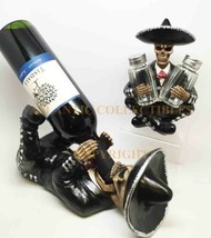 Day Of The Dead Skeleton Mariachi Band Wine And Salt Pepper Shakers Holder Set - £39.95 GBP