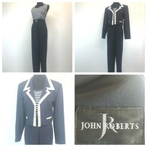 Vintage 1980s John Roberts Jumpsuit size 12 Blue w/ Nautical Military Jacket P2 - £26.48 GBP